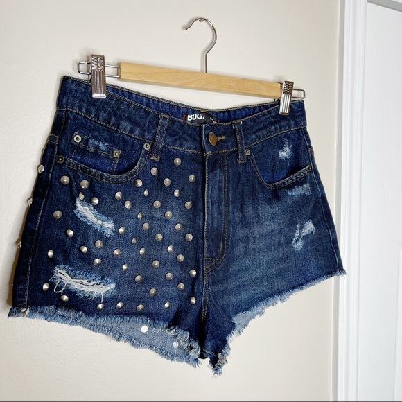 BDG High Rise Cheeky Distressed Dark Washed Denim Shorts - Picture 2 of 7